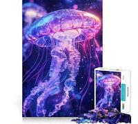 Neon Jellyfish 1000 Piece Jigsaw Puzzles for Teenagers Jigsaw Mind Puzzle Tension Relief Art Assembly Premium Gift (38x52cm)