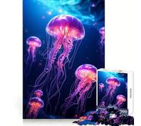 Neon Jellyfish Glowing for Adults 1000 Piece Jigsaw Puzzle Thought Toy Anxiety Relief Precise Edge Thoughtful Gift (38x52cm)