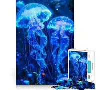 Neon Jellyfish Glowing Jigsaw Puzzles for Adults 1000 Piece Logic Boost Toy Group Joy Premium Edge Bday Surprise (38x26cm)