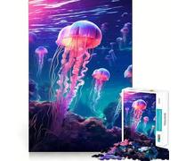 Neon Jellyfish Glowing Jigsaw Puzzles for Adults1000 Piece Mind Exercise Toy Indoor Fun Precision Cut (38x26cm)