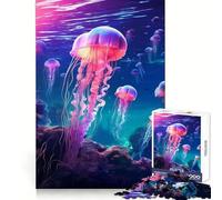 Neon Jellyfish Glowing Jigsaw Puzzles for Teenagers 1000 Pieces Strong Logic Toy Shared Fun Clear Edge Lovely Present (38x52cm)