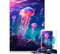 Neon Jellyfish Glowing Jigsaw Puzzles for Teenagers 1000 Pieces Strong Logic Toy Shared Fun Clear Edge Lovely Present (38x52cm)