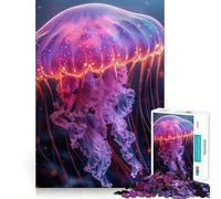 Neon Jellyfish Puzzles for Teenagers 1000 Piece Strengthen Memory Tension Relief Smooth Edge Xmas Surprise (50x75cm)