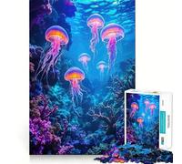 Neon Jellyfishes Above A Coral Reef 1000 Pieces Jigsaw Puzzles for Teenagers Wise Think Toy Calm Fun Clear Cut Art Collectible (38x26cm)