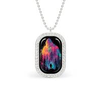 Neon Jungle Rectangle Pendant Necklace Silver Women Jewelry Alloy Keychain Tag Jewelry