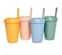 Neon Kactus 4 Pack Tumbler with Straw and Lid | Spill Proof Kids Cups | BPA Free Plastic Straw Cups | 20oz, 4 Pack