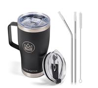 Neon Kactus 600ml/20oz Insulated Travel Mug with Handle, 2 x Stainless Steel Straws & 2 x Spillproof Lids, Vacuum Double Wall Stainless Steel Tumbler for Hot & Cold Drinks - Rock Star