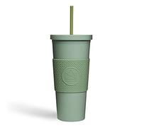 Neon Kactus Double Walled Tumbler | Insulated Travel Cup with Straw and Lid | Acrylic Travel Mug with Silicone Sleeve | For Hot & Cold Drinks | Leakproof, Reusable, Food Grade | Happy Camper, 22oz