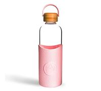 Neon Kactus Glass Water Bottle | Clear Water Bottle with Bamboo Lid and Silicone Sleeve | Reusable Glass Bottle for Hot & Cold Drinks | Leakproof, Non-Permeable, Non-Slip | Pink Flamingo, 1000ml