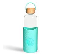 Neon Kactus Glass Water Bottle | Clear Water Bottle with Bamboo Lid and Silicone Sleeve | Reusable Glass Bottle for Hot & Cold Drinks | Leakproof, Non-Permeable, Non-Slip | Free Spirit, 1000ml