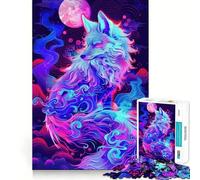 Neon Kitsune Fox in Clouds 1000 Piece Jigsaw Puzzle for Adults Logic Toy Relaxing Fun Design Assembly Santa Wish Gift (38x26cm)