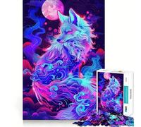 Neon Kitsune Fox in Clouds Jigsaw Puzzles for Adults 1000 Pieces Strong Logic Toy Calming Play Clear Edge Artistic Gift (38x52cm)