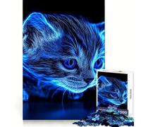 Neon Kitten Blue Eyes Curious 1000 Piece Jigsaw Puzzles for Adults Teenagers Logic Toy Relax Time Precision Cut (50x75cm)