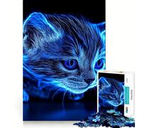 Neon Kitten Blue Eyes Curious 1000 Piece Jigsaw Puzzles for Adults Teenagers Logic Toy Relax Time Precision Cut (50x75cm)