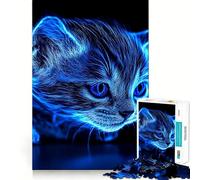 Neon Kitten Blue Eyes Curious Adult Jigsaw Puzzles1000 Pieces Mind Exercise Toy Tension Relief Design Assembly Lovely Present (38x26cm)