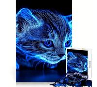 Neon Kitten Blue Eyes Curious Jigsaw Puzzles 1000 Piece for Teenagers Boost Recall Stress Free Tight Edge Wall Art Decor (38x52cm)