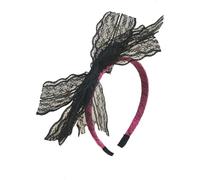 Neon Lace Bow Headband 1980s Pink Headband Hairband Hair Accessories Lace Headbands Cosplay Hair Hoop,Bow Hairband for Women Carnival Christmas Party Daily Decor(Black)