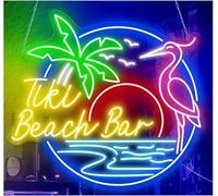 Neon Lamp Soothing Atmosphere Lamp Neon Sign Tiki Beach Bar, Parrot and Palm Tree, Outdoor Pool Decoration(A)