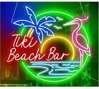 Neon Lamp Soothing Atmosphere Lamp Neon Sign Tiki Beach Bar, Parrot and Palm Tree, Outdoor Pool Decoration(B)