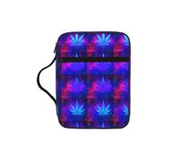Neon Leaf Design Bible Cover Case with Handle, Water-Resistant Oxford Fabric Bible Bag Organizer with Zipper Pockets for Church