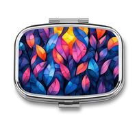 Neon Leaf Pattern Pill Box 2 Compartment Portable Medicine Pill Case Travel Pill Organizer for Pocket Purse