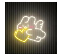Neon Led Wall Decor Soothing Mood for Rabbit Lamp with Heart-Shaped Neon Lights, Cute Angel Sign(C,35cmx35cm)