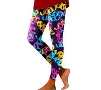 Neon Leggings for Women High Waist 80s Leggings 90s Festival Funky Leggings Neon Fancy Dress Costume Carnival Glitter Leggings Rave Colourful Printed Workout Yoga Running Soft Trousers (S)