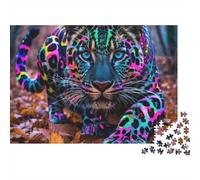 Neon Leopard Portrait Recycled Cardboard Jigsaw Puzzle 1000Pc for Hobbyists Rainbow Leopard Challenging & Brainteasing 52x38cm/1000pcs