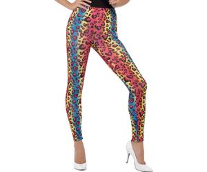 Neon Leopard Print Leggings Rainbow Ladies Fancy Dress 1980s Accessory 80s