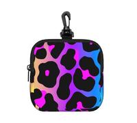 Neon Leopard Print, Square Zipper Storage Bag, Neoprene Coin Purse, Small Wallets, Change Pouch, Change Purse