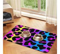 Neon Leopard Print,Waterproof Pet Feeding Mat,PU Leather Placemats for Cat Dog Water Bowl,Food Mats,40x60cm