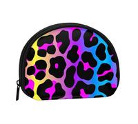 Neon Leopard Print, Women's Storage Bag Shell Makeup Bag Small Coin Purse Shell Change Pouch