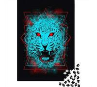 Neon Leopard Wall Art Print-2 1000-Piece Puzzle for Adults, 52x38cm/1000pcs; for An Enjoyable Break at The Table; White Cardboard for Cleaner Sorting
