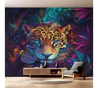 Neon Leopard Wallpaper for Living Room, Tropical Jungle Cheetah Wall Mural, Non-Woven Photo Wallpaper for Bedroom, Home Decor Wall Paper 280 x 200 cm (W x H) Y&W91