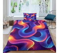 Neon Light Curve 3 Pcs Complete Bedding Set 3D Design Printed Futuristic Wave Duvet Cover with Pillowcases Single（135x200cm）