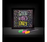 Neon Light Effect Message Frame. Includes 3 Coloured Pens to Write Your Message - Pink, Green & Orange. Wall Mountable. Wipe Clean. Battery Powered. Notice Board LED Sign