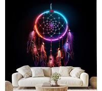 Neon Light Feather Dream Catcher Wall Mural Boho Gradient Color Peel and Stick Photo Wallpaper 150x100 cm Punk Style Non-Woven Wall Stickers for Bedroom Living Room Corridor Poster Decoration ds123m
