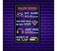 Neon Light Gaming Metal Sign - Gamer Sign for Boys, Ideal for Boys' Bedroom Wall & Door Decor - Gamer Quotes Wall Art for Gaming Gifts - 8 x 12 Inch Game Plaque for Game Zone