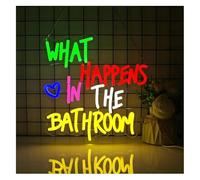 neon light sign Hanging Art Neon Signs What Happens in The Bathroom for Toilet Home Washroom 33cmx33.4cm