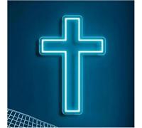 neon light sign Neon Sign For Cross Jesus LED Light For Bedroom Living Room Baptism Party Decoration(Ice Blue,25x50cm)