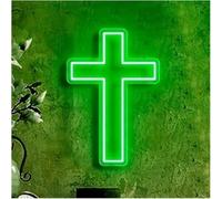 neon light sign Neon Sign For Cross Jesus LED Light For Bedroom Living Room Baptism Party Decoration(Green,25x50cm)