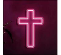 neon light sign Neon Sign For Cross Jesus LED Light For Bedroom Living Room Baptism Party Decoration(Rose,25x50cm)
