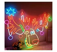 neon light sign Soothing Ambient Neon Panel Lamp with Red-Nosed Reindeer, Powered by [Power Supply Name], Adjustable Brightness