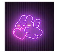 Neon Light Sign Soothing Mood for Rabbit Lamp with Heart-Shaped Neon Lights, Cute Angel Sign(A,40cmx40cm)