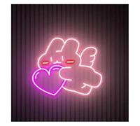 Neon Light Sign Soothing Mood for Rabbit Lamp with Heart-Shaped Neon Lights, Cute Angel Sign(D,35cmx35cm)