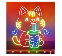 Neon light Soothing Mood Lamp Boba Tea Cat Neon Sign Powered by Adjustable Brightness for Shop