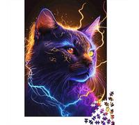 Neon Lightning Cat Adult Jigsaws 1000 Pieces Recycled Paper Glowing FelinePuzzle for Adults And Age 12 Years Up Jigsaw Puzzle Educational Game Challenge Home Activity Great Gift 52x38cm/1000pcs