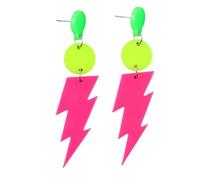 Neon Lightning Earring 80s 90s Retro Geometric Acrylic Thunder Flash Lightning Drop Earrings for Women Outfit Glow Party Accessories, Acrylic, no gem