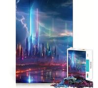 Neon Lightning Storm 1000 Piece Jigsaw Puzzles for Adults Jigsaw Recall Upgrade Quiet Calm Clear Cut Premium Gift (38x26cm)