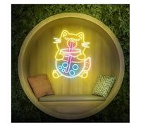 Neon lights Bubble Tea Cat Neon Sign with Adjustable Brightness 38cmx48cm(E)